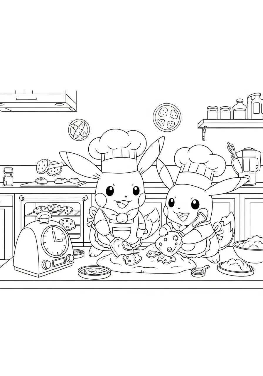 Pokemon Coloring Page Baking Cookies
