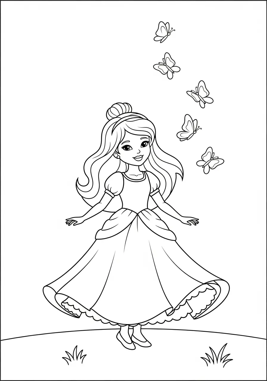 Princess Coloring Page Butterfly Garden