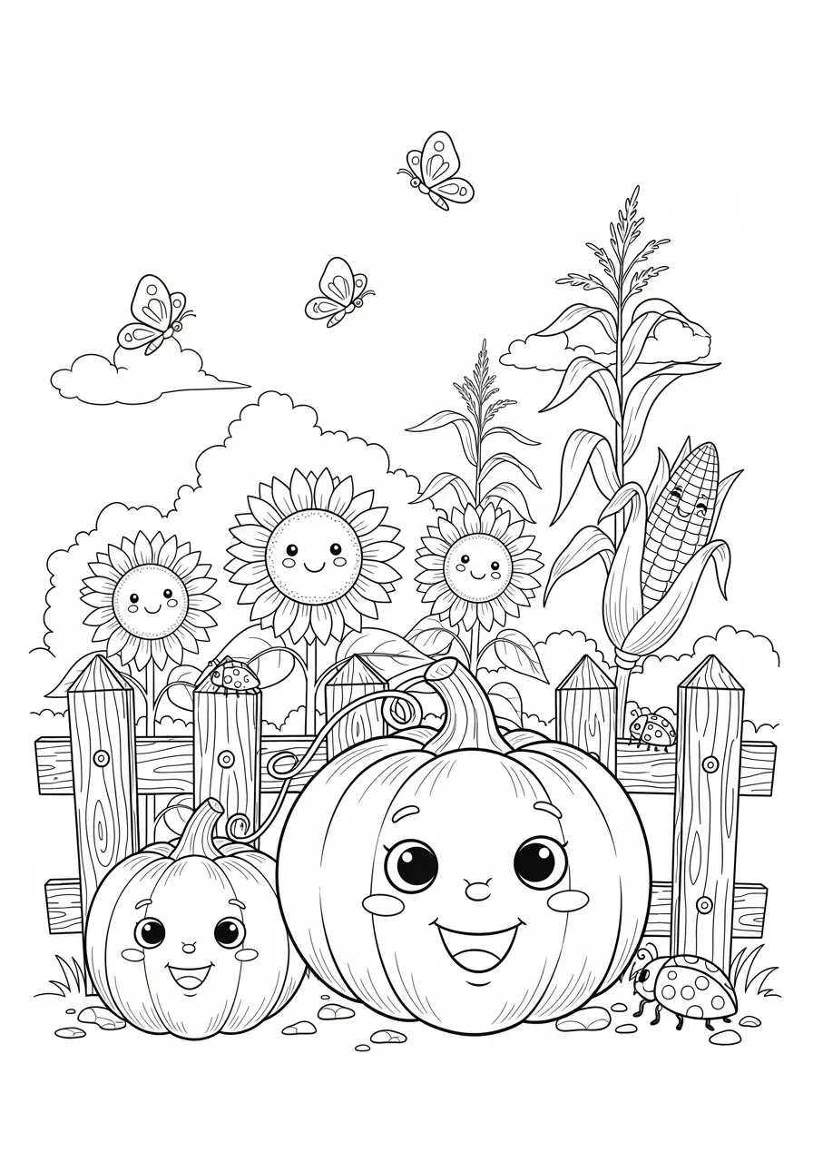 Pumpkin Garden Friends Coloring Page