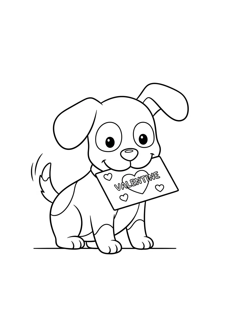 Puppy Love Valentine Coloring Page