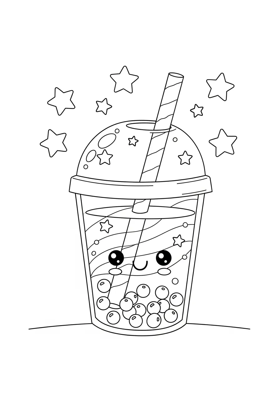 Rainbow Boba Cup Coloring Page