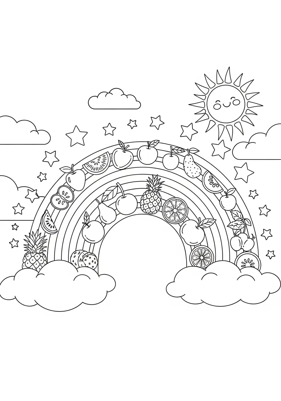 Rainbow Cute Fruit Coloring Page