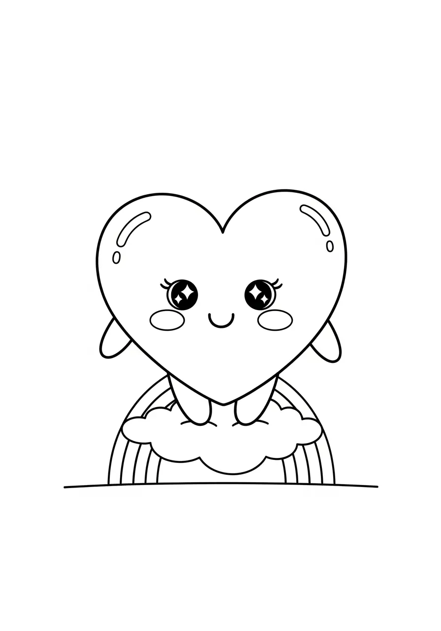 Rainbow Heart Kawaii Coloring Page