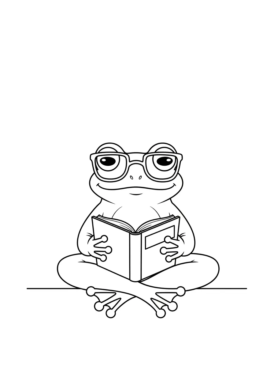Reading Frog Coloring Page with Book