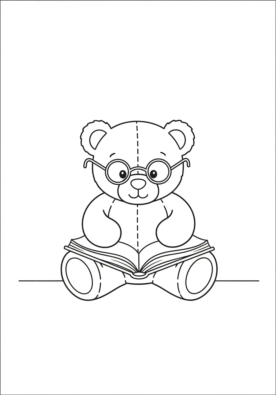 Reading Teddy Bear Coloring Page