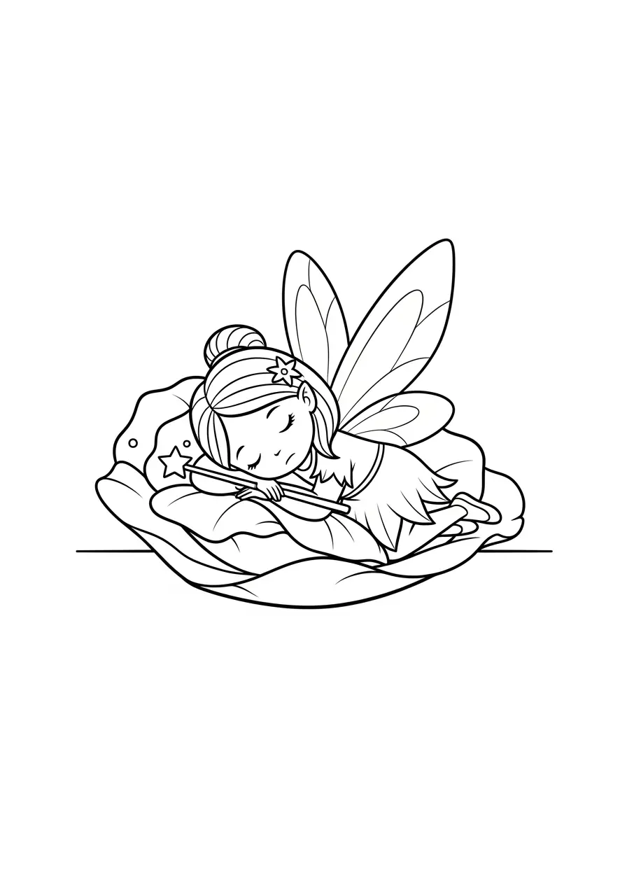 Sleeping Baby Fairy Coloring Page