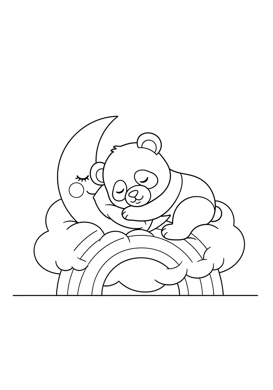 Sleeping Panda Coloring Page On Rainbow