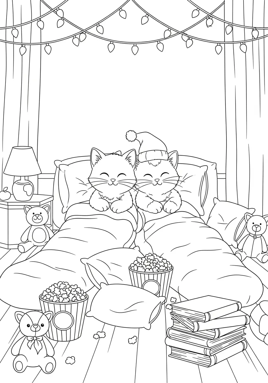 Sleepover Cute Cats Coloring Page