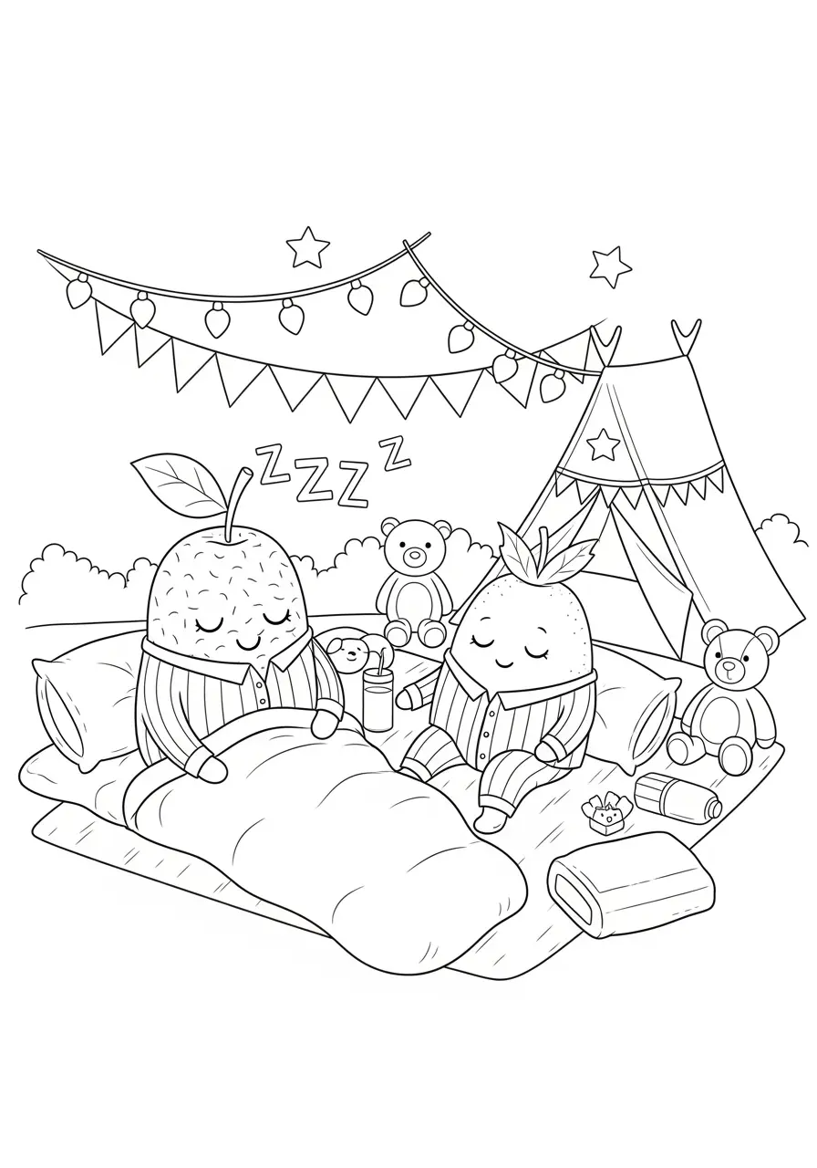 Sleepover Cute Fruit Coloring Page