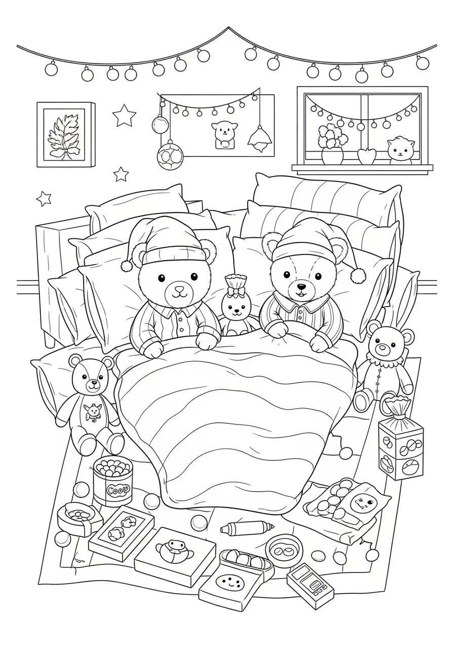 Sleepover Fun Cute Coloring Page for Kids