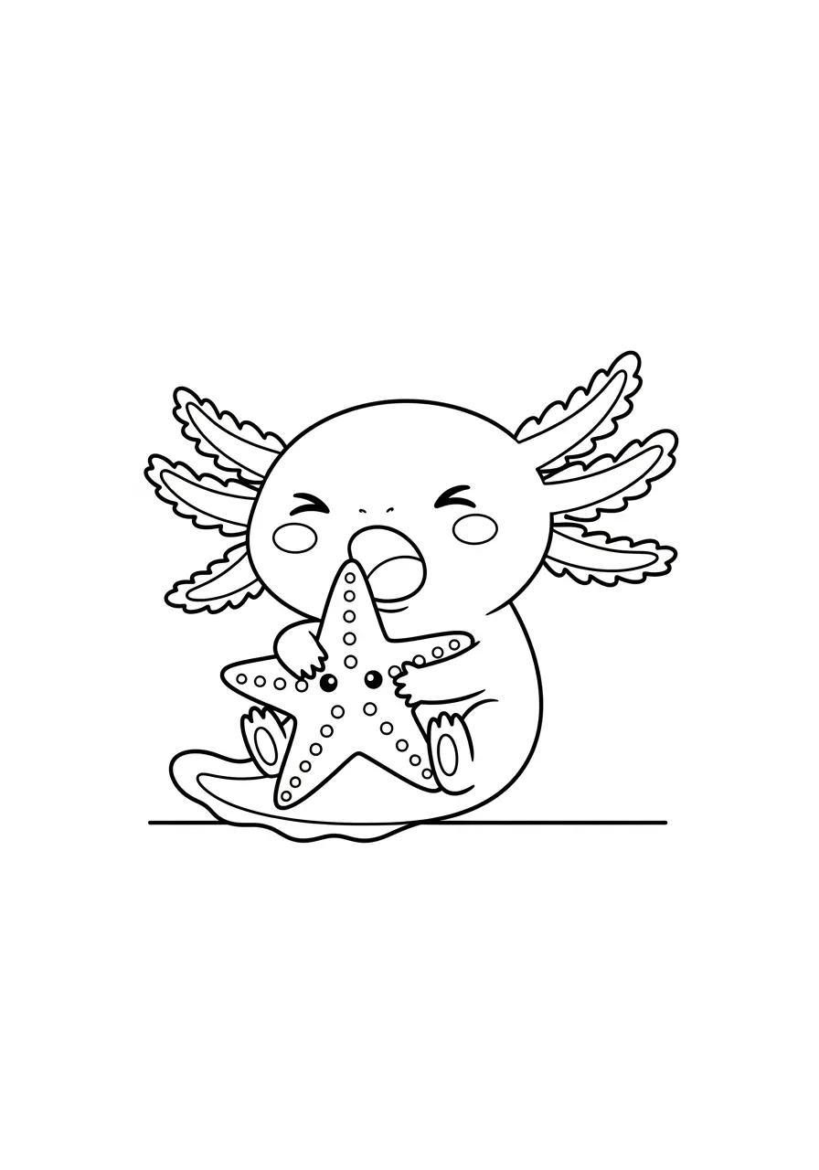 Sleepy Axolotl Coloring Page