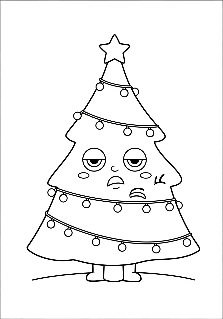 Sleepy Christmas Tree Coloring Page