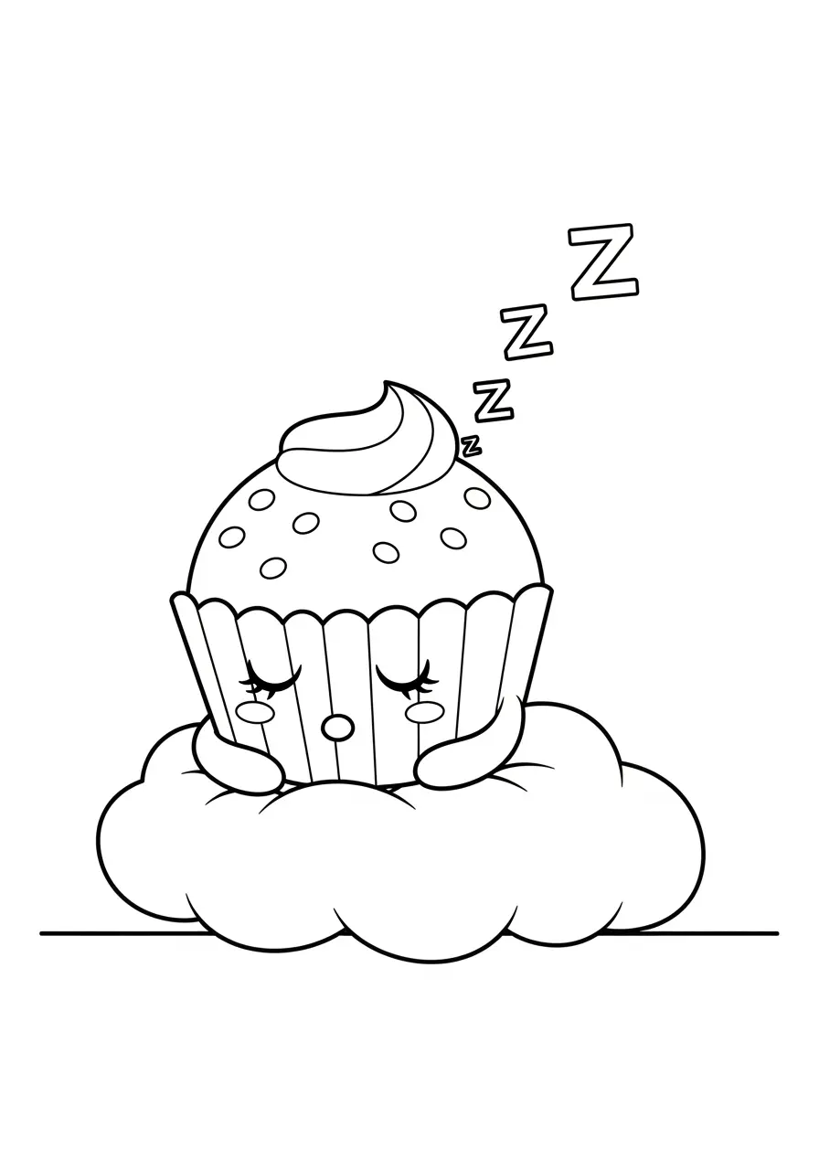 Sleepy Cupcake Coloring Page
