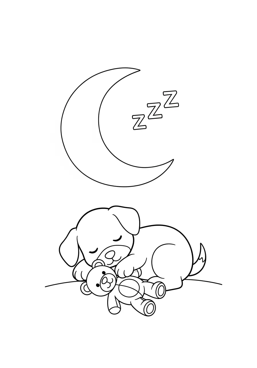 Sleepy Cute Puppy Coloring Page