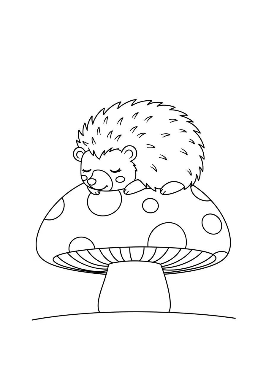 Sleepy Hedgehog Cute Fall Coloring Page