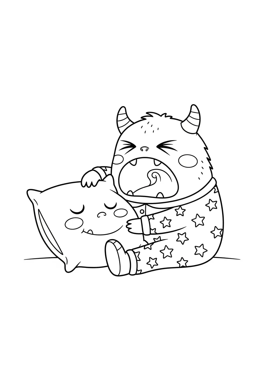 Sleepy Monster Bedtime Coloring Page