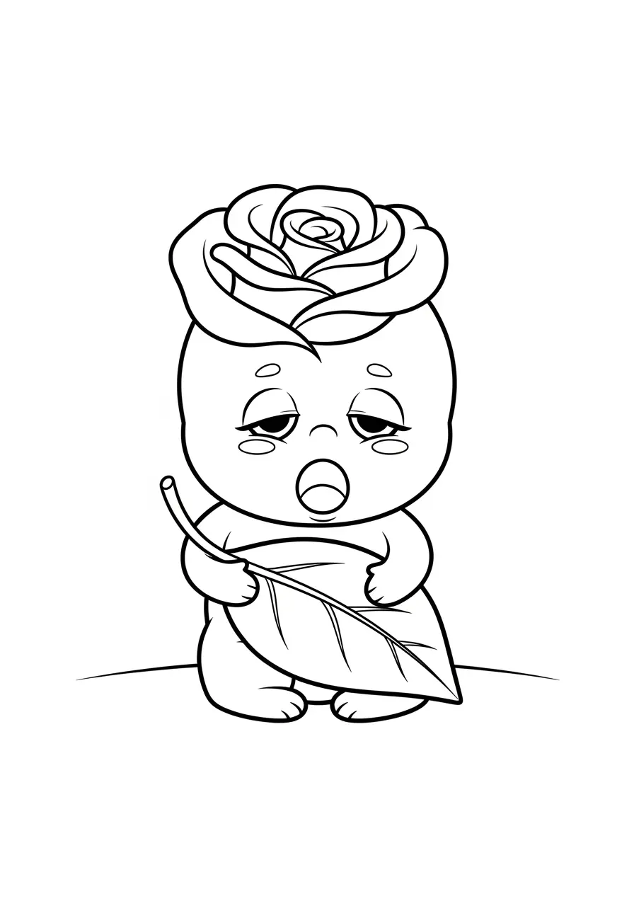 Sleepy Rose Cute Flower Coloring Page