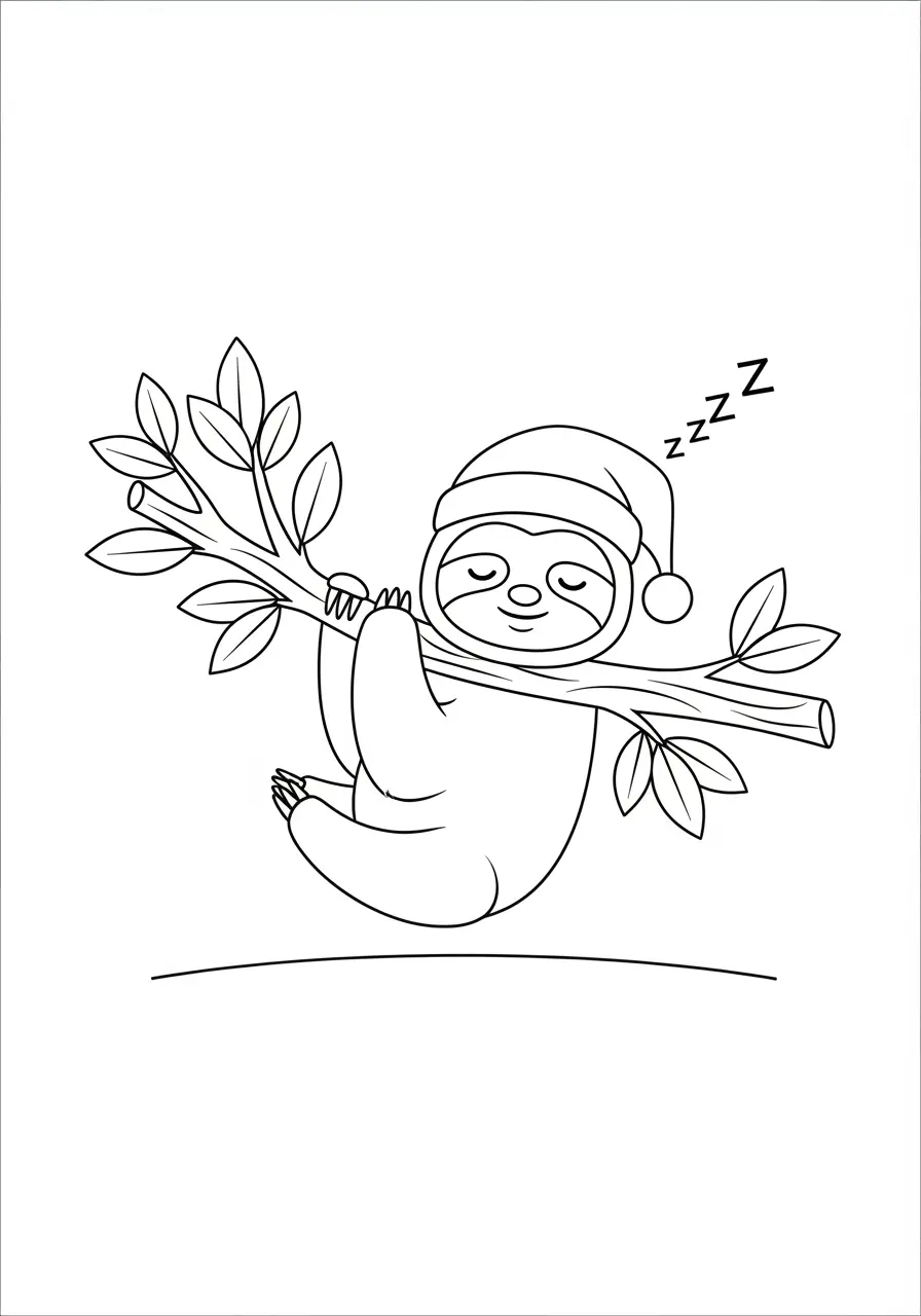 Sleepy Sloth Cozy Coloring Page