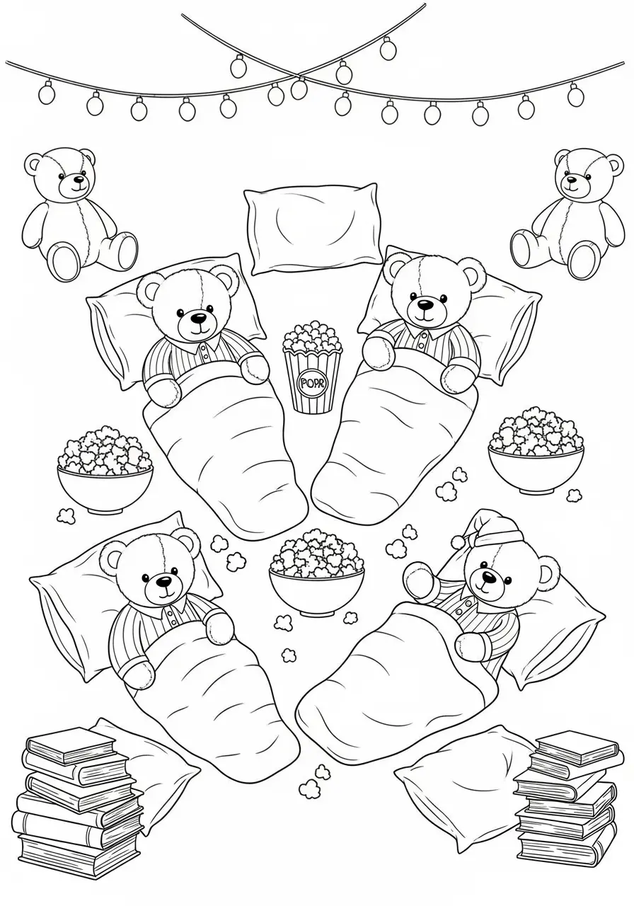 Slumber Party Bears Coloring Page