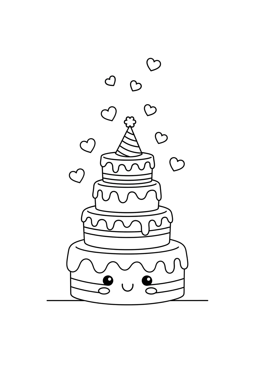 Smiling Birthday Cake Coloring Page