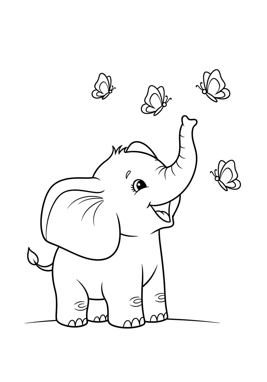 Smiling Elephant Cute Animal Coloring Page