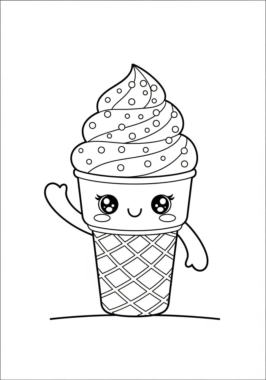 Smiling Ice Cream Cone Coloring Page