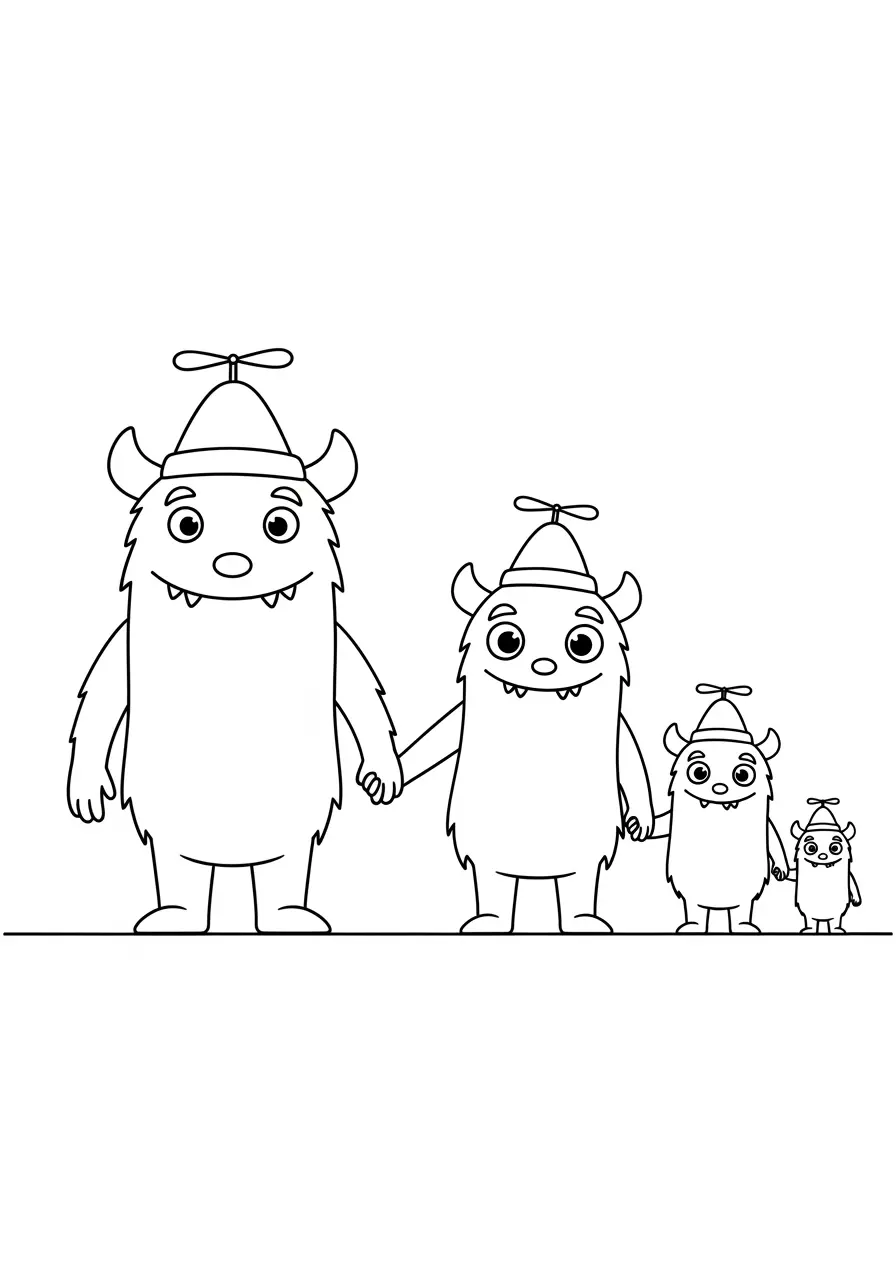 Smiling Monster Family Coloring Page