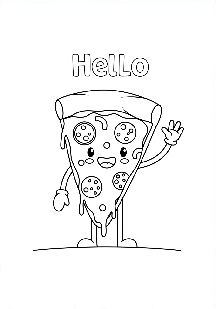 Smiling Pizza Cute Easy Coloring Page