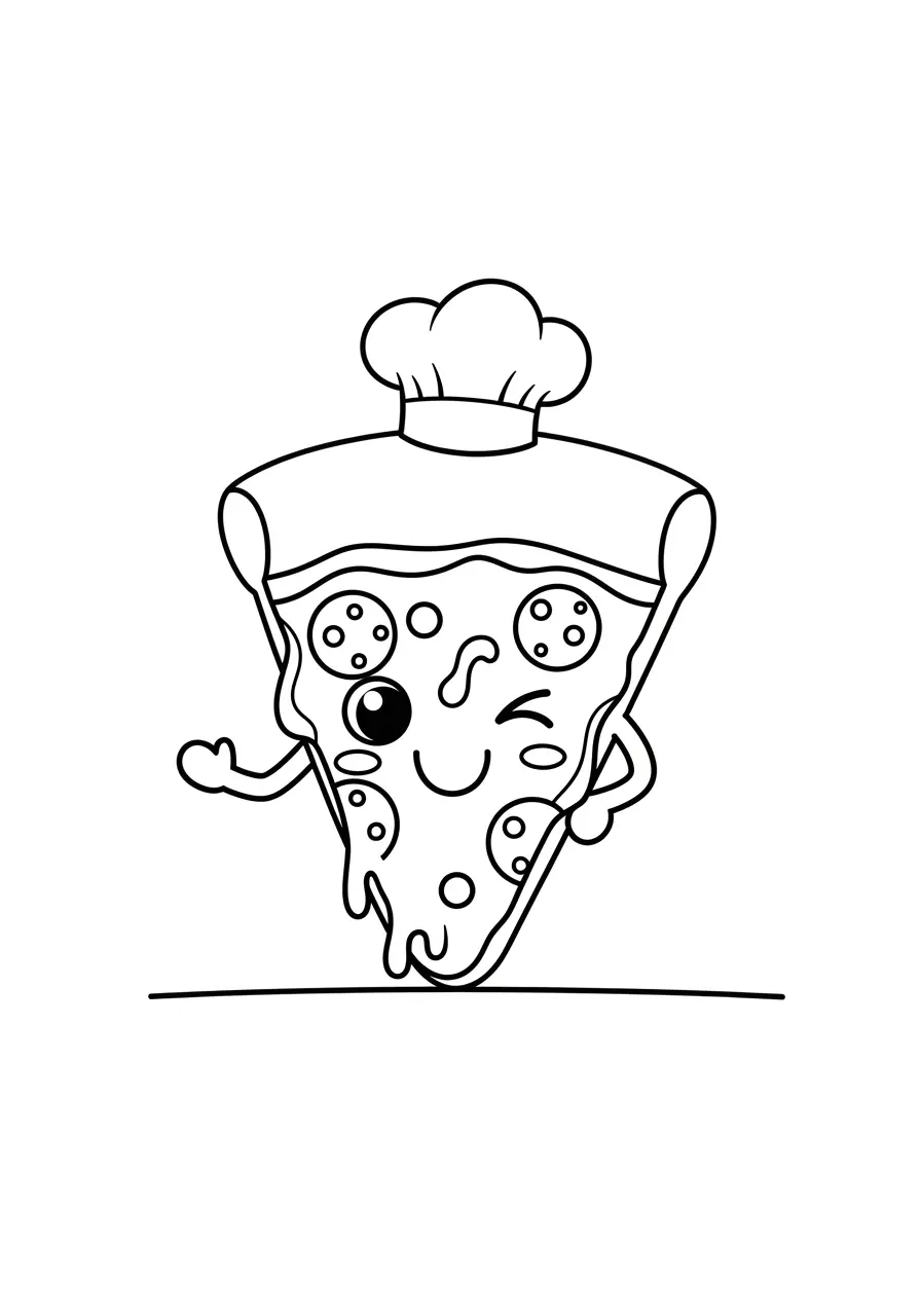 Smiling Pizza Slice Coloring Page