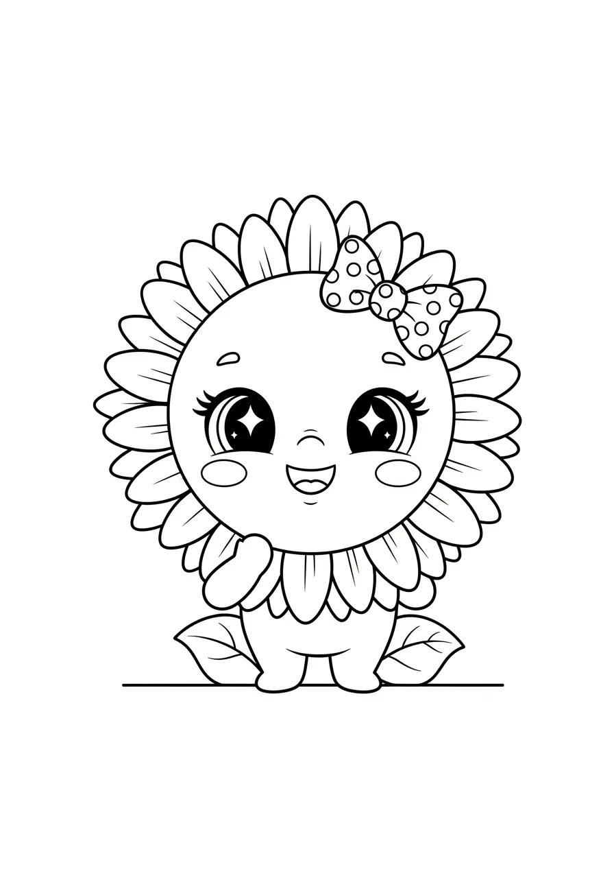 Smiling Sunflower Cute Flower Coloring Page