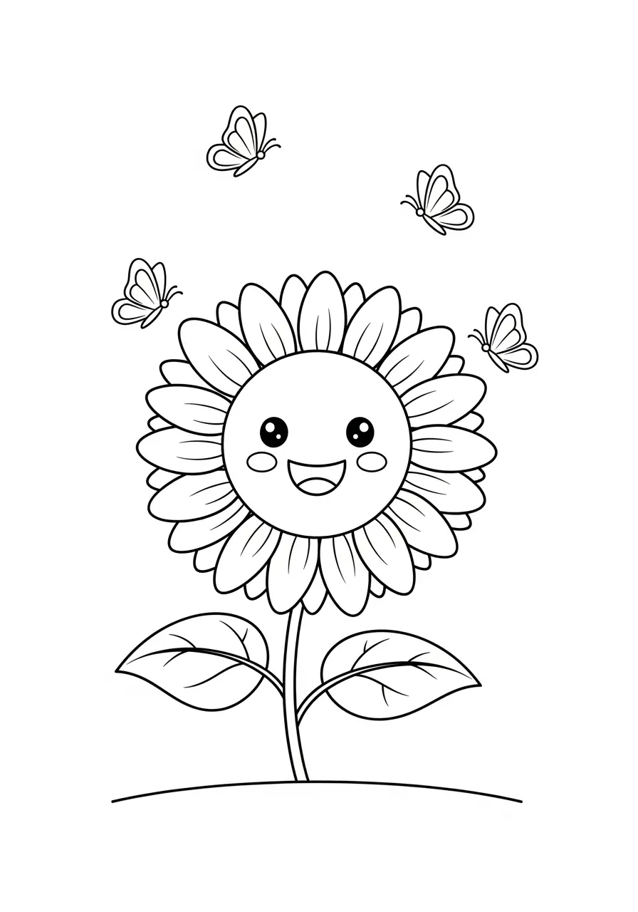 Smiling Sunflower Nature Coloring Page