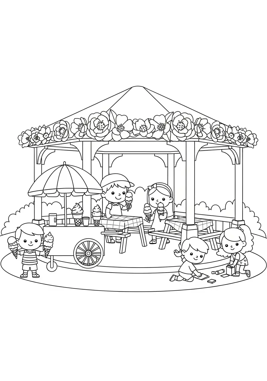 Spring Ice Cream Social Coloring Page