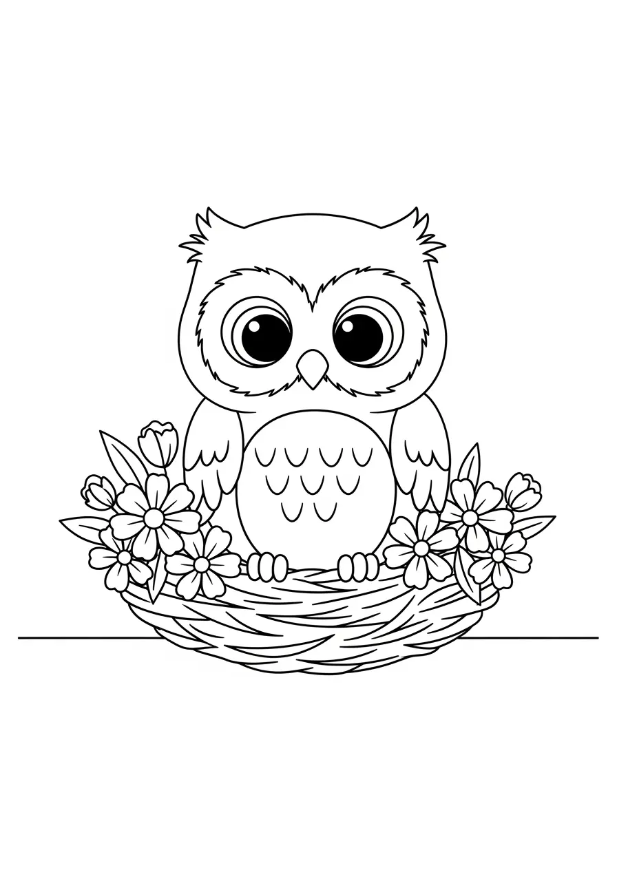 Spring Owl Coloring Page