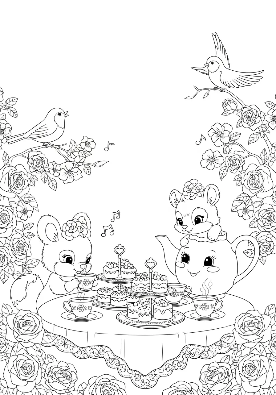 Spring Tea Party Coloring Page