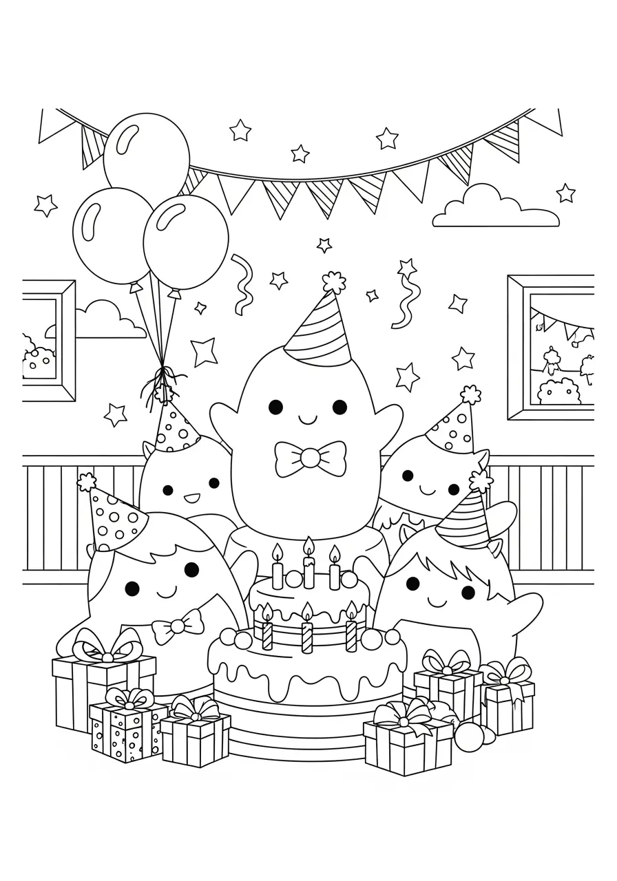 Squishmallow Birthday Party Coloring Page