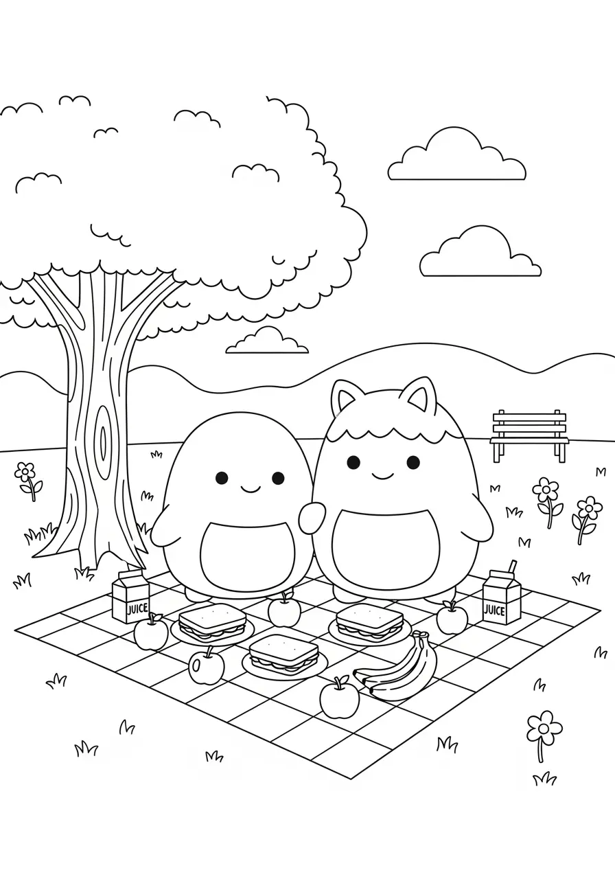 Squishmallow Picnic Coloring Page