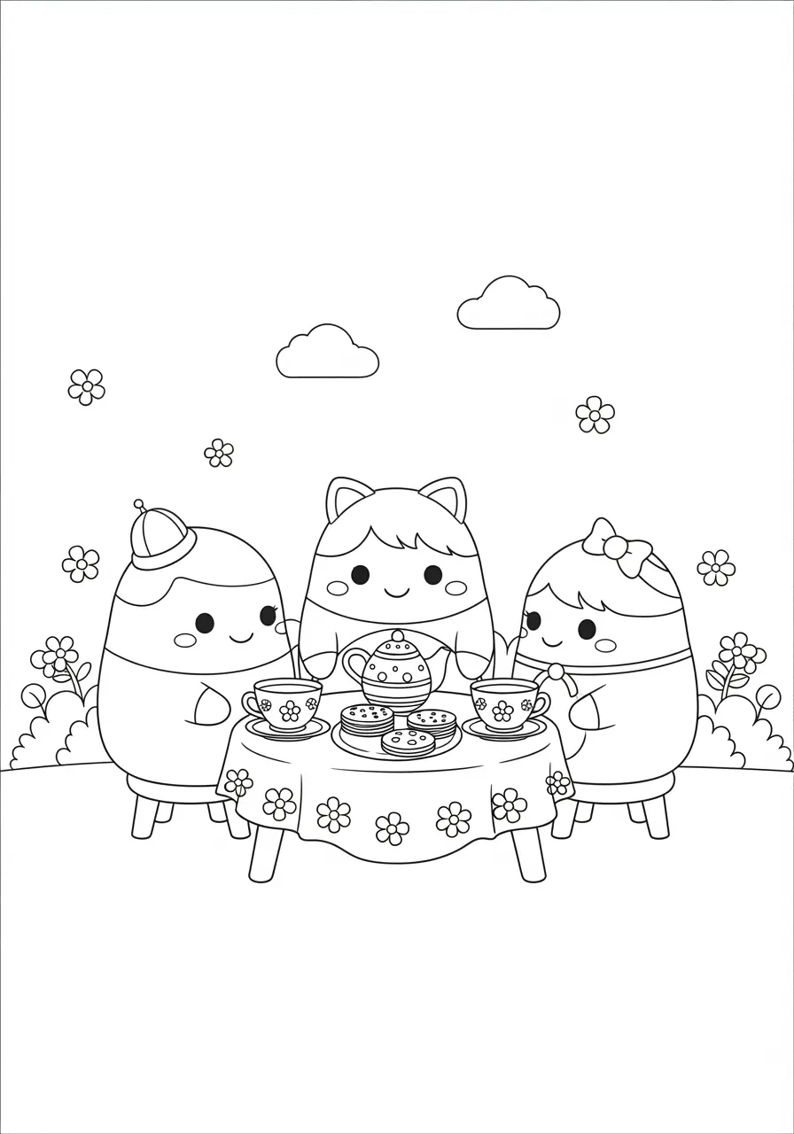 Squishmallow Tea Party Coloring Page