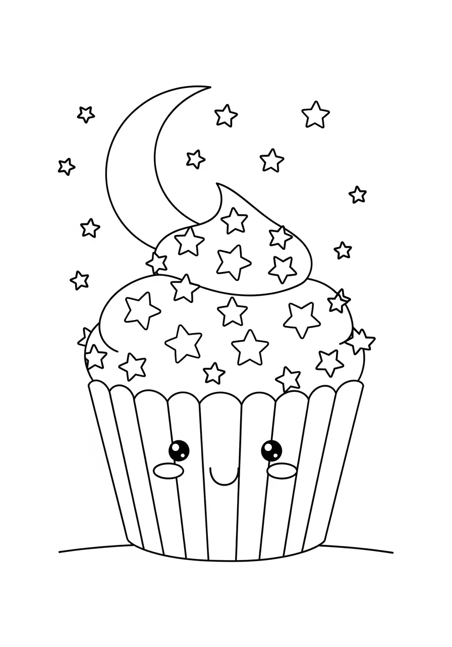 Star Sprinkle Cupcake Coloring Page