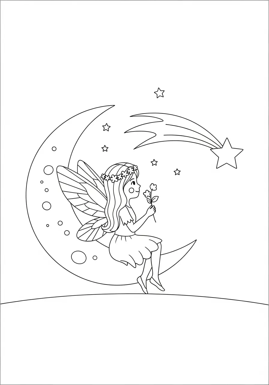 Star Wishing Fairy Coloring Page