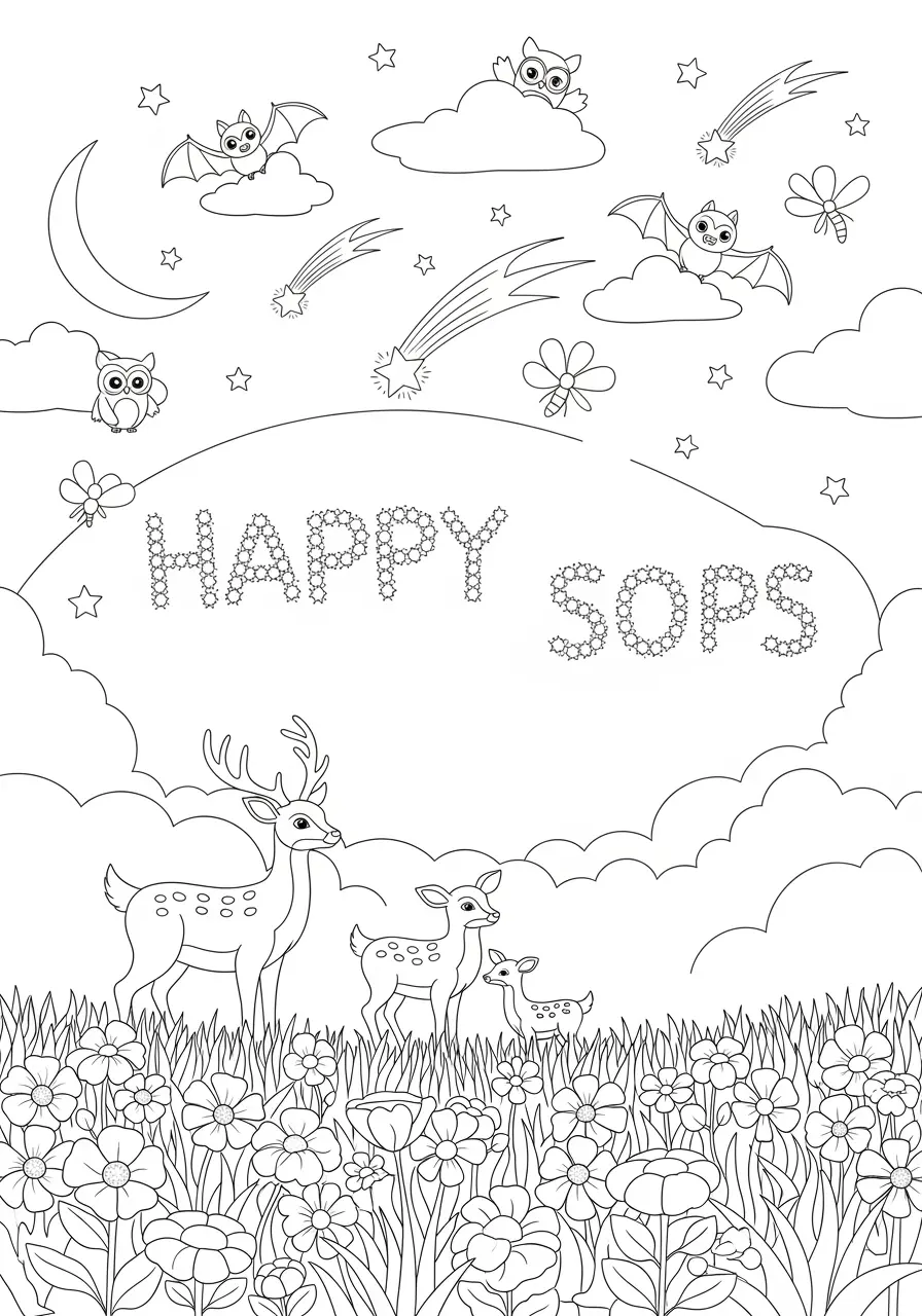 Starlight Meadow Nature Coloring Page