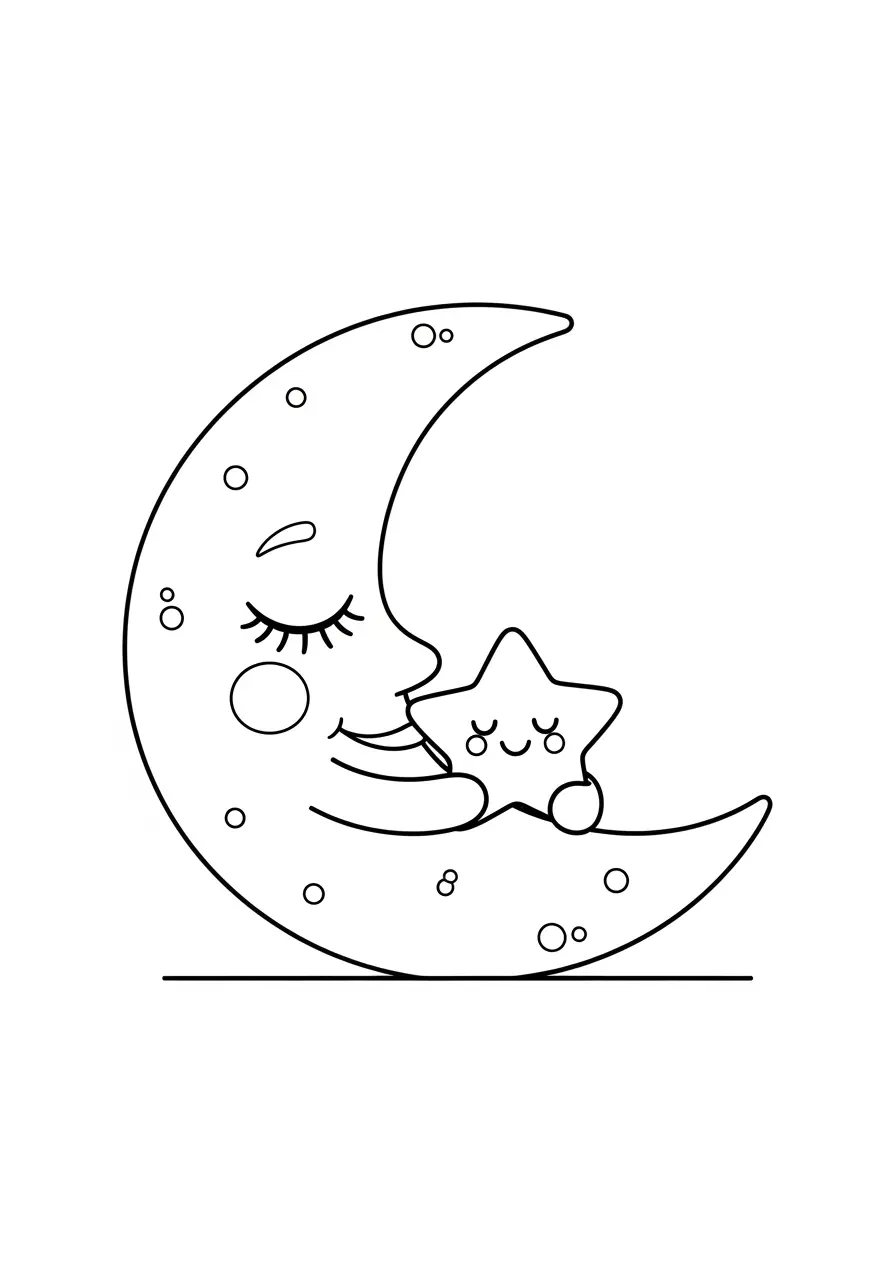 Starry Night Kawaii Coloring Page