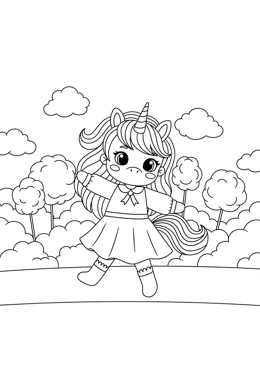 Sweet Anime Unicorn Girl Coloring Page