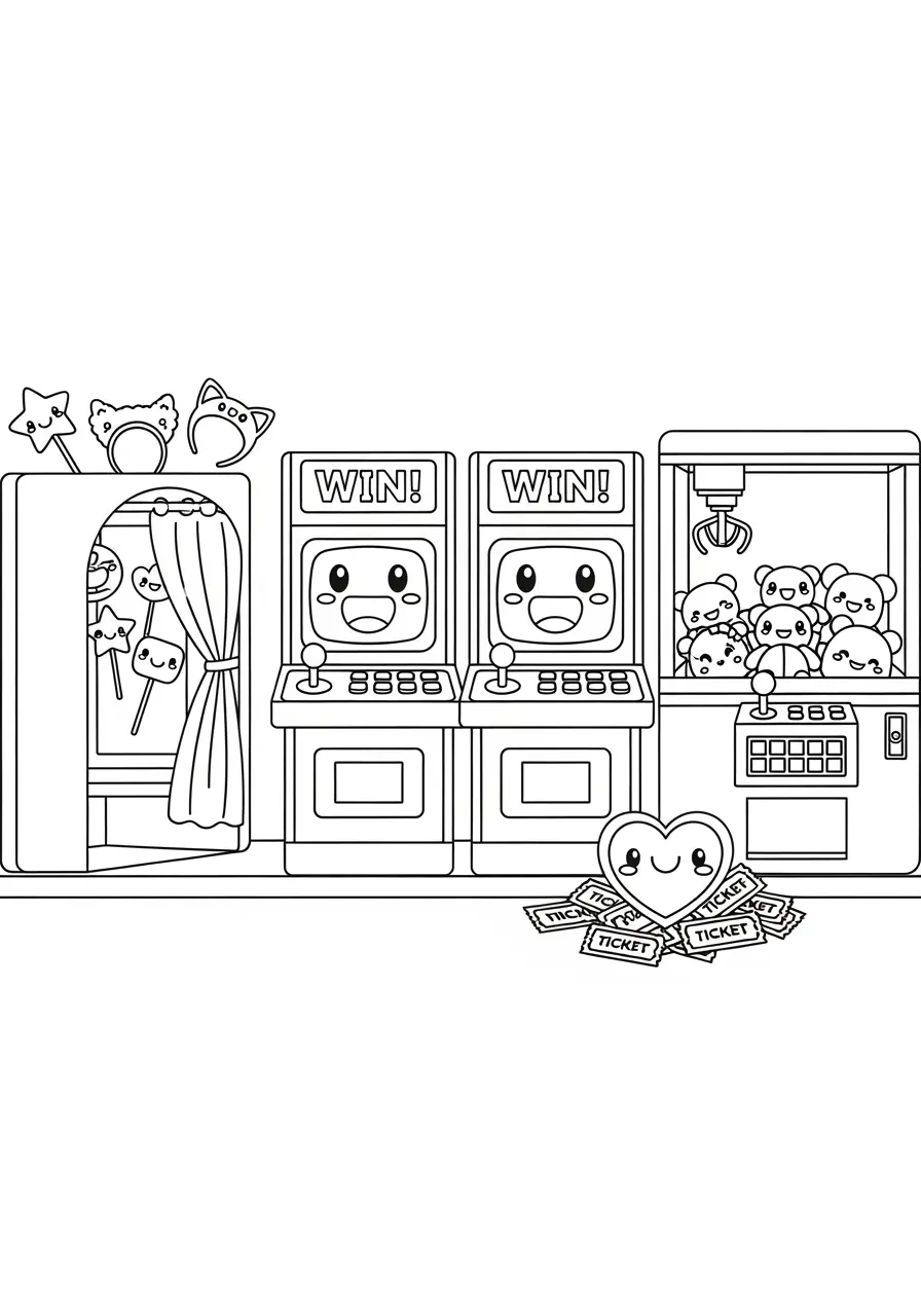 Sweet Arcade Fun Coloring Page For Teens