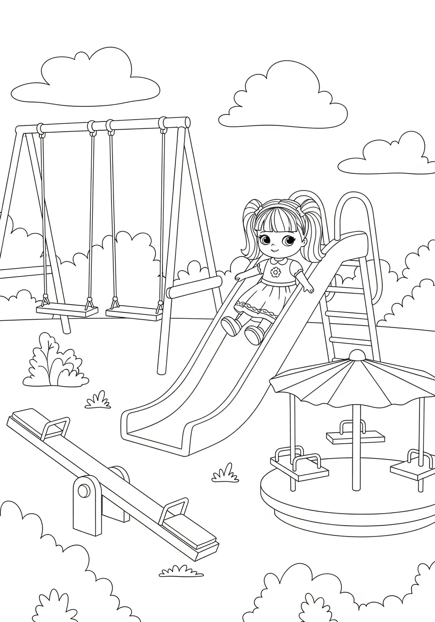Sweet Barbie Playground Coloring Page