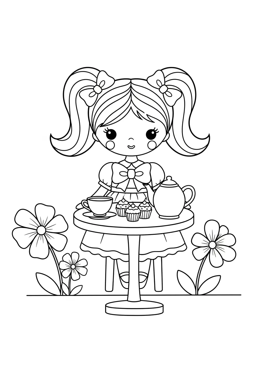 Sweet Barbie Tea Party Coloring Page