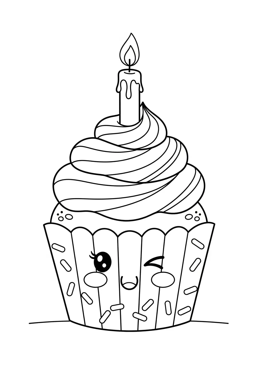 Sweet Birthday Cupcake Coloring Page
