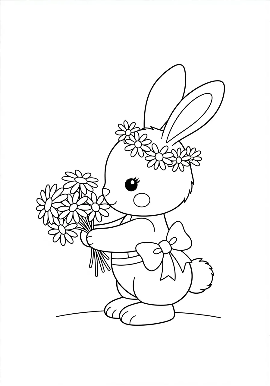 Sweet Bunny Picking Flowers Coloring Page