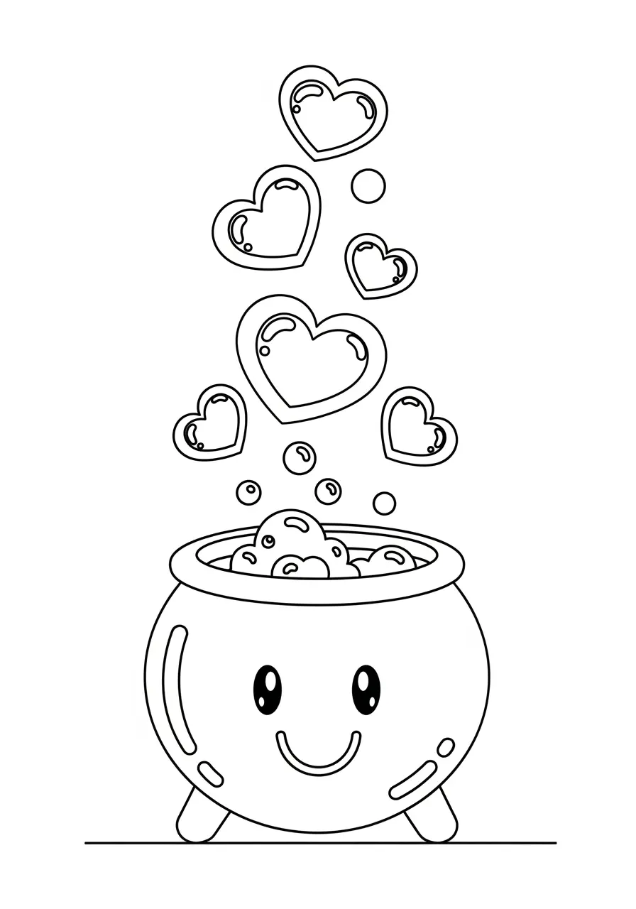Sweet Cauldron Cute Spooky Coloring Page