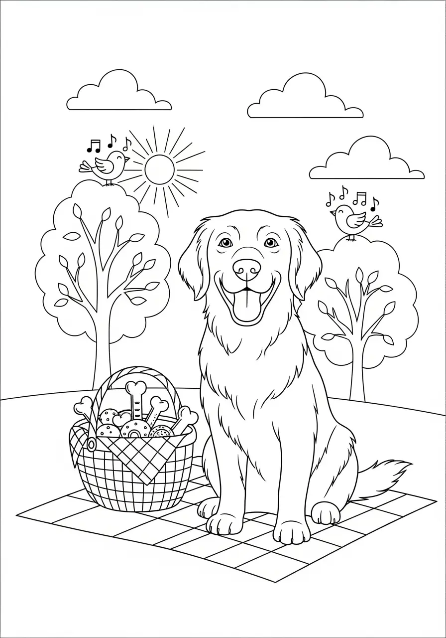 Sweet Dog Picnic Coloring Page