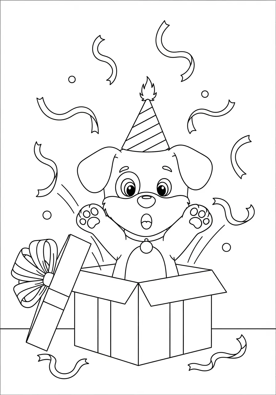 Sweet Dog Present Coloring Page